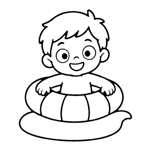 Boy in a Swim Ring coloring page