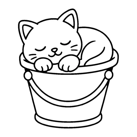 Cat in a Sand Bucket coloring page