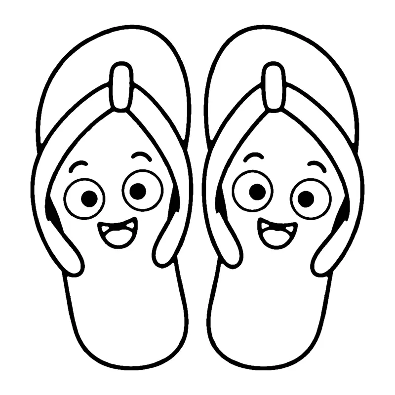 Line drawing of a pair of smiling flip-flop sandals side by side