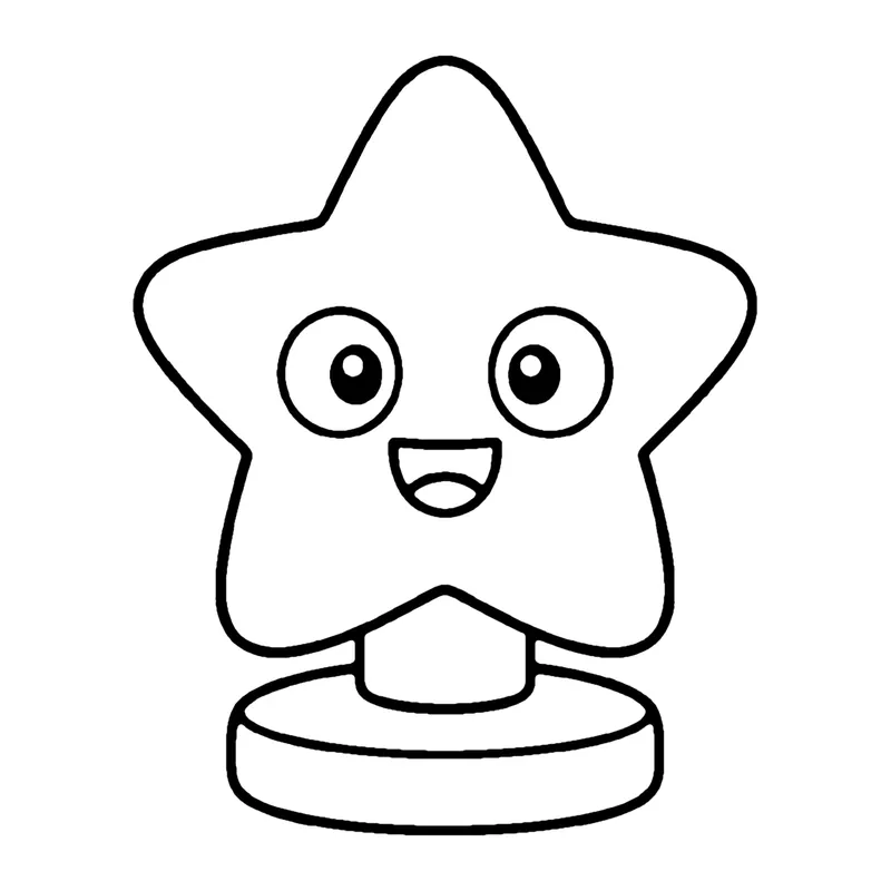 Line drawing of a smiling star-shaped night light on a round base