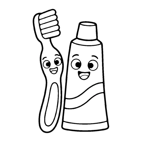Toothbrush and Toothpaste coloring page