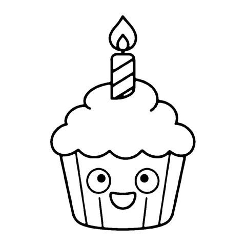 Birthday Cupcake with Candle coloring page