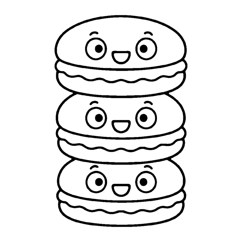 Line drawing of three smiling macarons stacked on top of each other