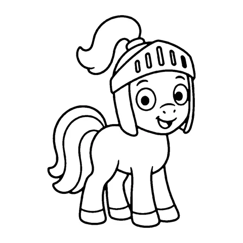 Pony in a Knight Helmet coloring page