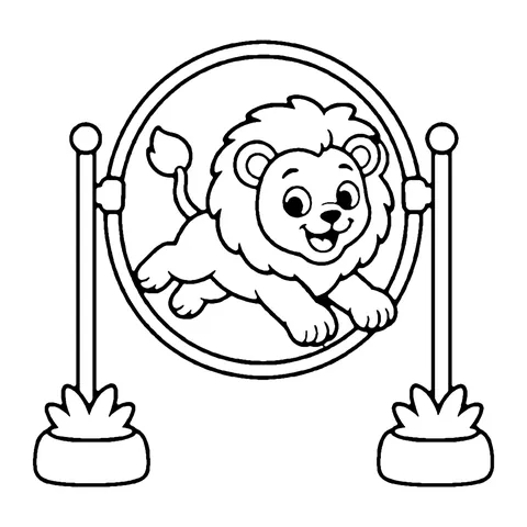 Lion Jumping Through Hoop coloring page