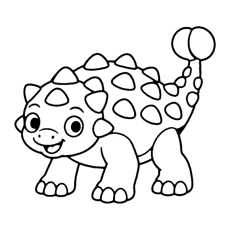Line drawing of a cute armored ankylosaurus covered in round spots and spikes with a club on its tail
