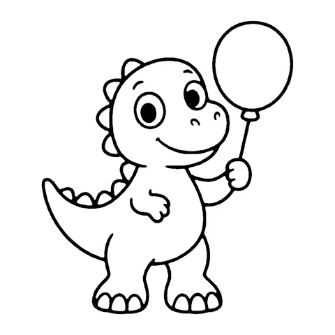 Baby T-Rex with Balloon coloring page