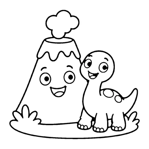 Dinosaur and Volcano coloring page