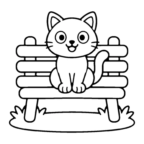 Cat on a Garden Bench coloring page