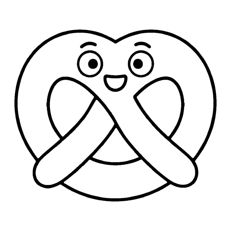 Line drawing of a smiling twisted pretzel shaped like a knot