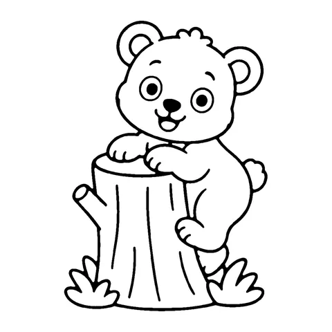 Bear Cub Climbing Stump coloring page