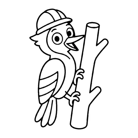 Woodpecker in Hard Hat coloring page