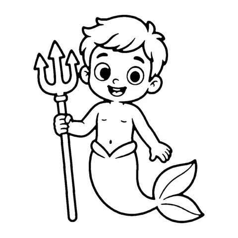 Merboy with Trident coloring page