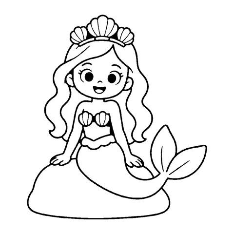 Mermaid with Shell Crown coloring page