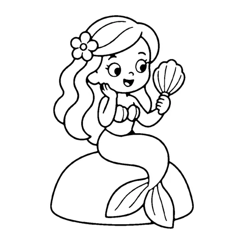 Mermaid with Shell Mirror coloring page