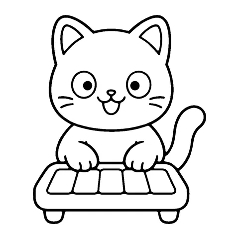 Cat Playing Piano coloring page