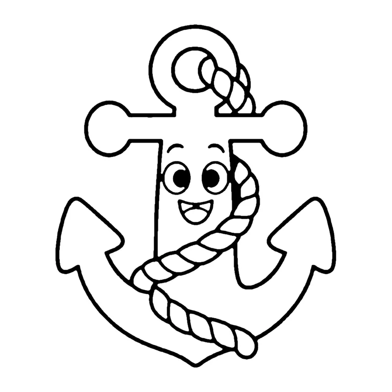 Line drawing of a smiling anchor with a thick rope twisted around it