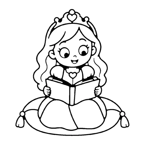 Reading Princess coloring page