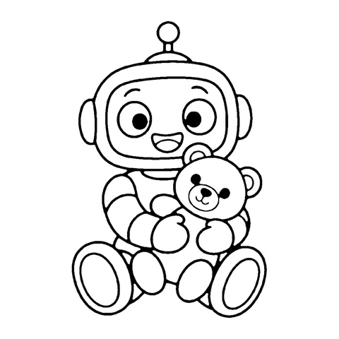 Robot with Teddy Bear coloring page