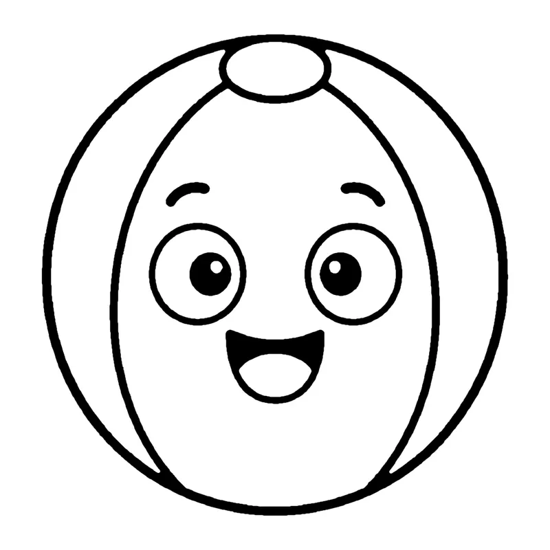 Line drawing of a smiling round beach ball with curved panels