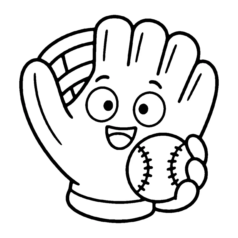 Line drawing of a smiling baseball glove catching a stitched baseball