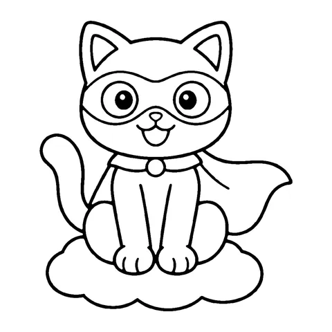 Caped Kitty on a Cloud coloring page
