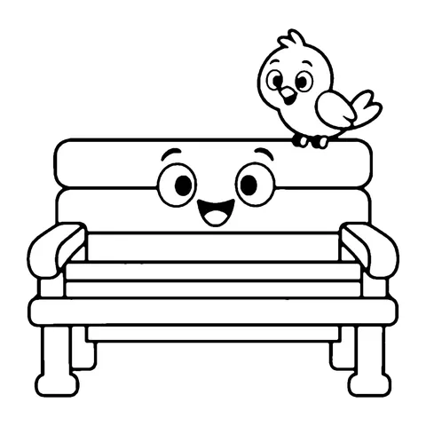 Park Bench with Bird coloring page