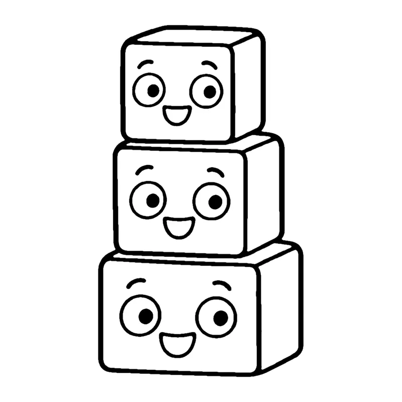 Line drawing of three smiling toy blocks stacked on top of each other